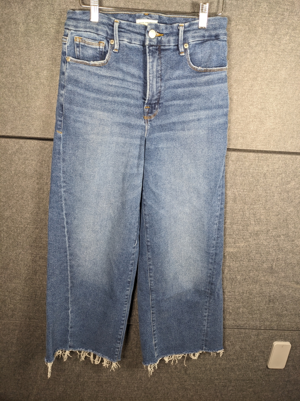 Good American Light Blue High-Rise Wide Leg Crop Jeans